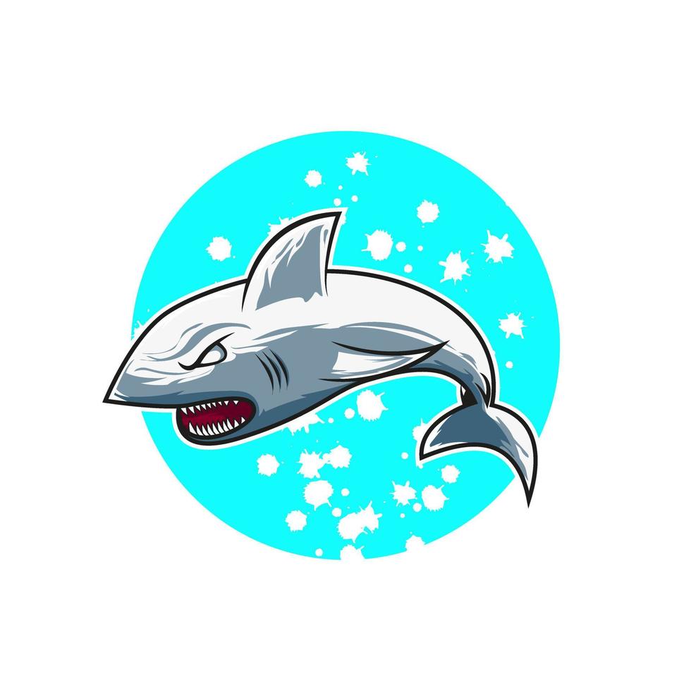 Premium-Vektor l Hai-Vektor blaues Maskottchen-Logo mit coolem Hintergrund.f vektor