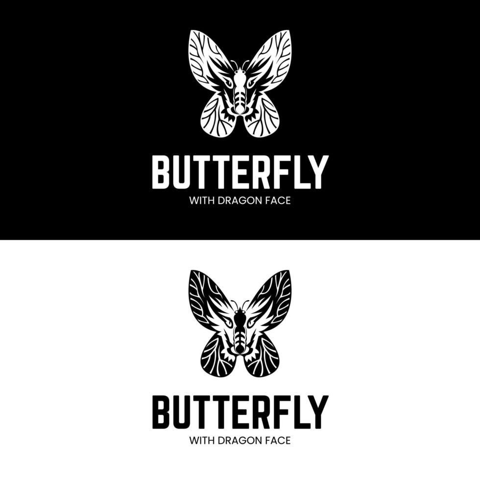 fjäril med drake ansikte på dess vingar för unik enkel platt abstrakt logotyp design karaktär vektor