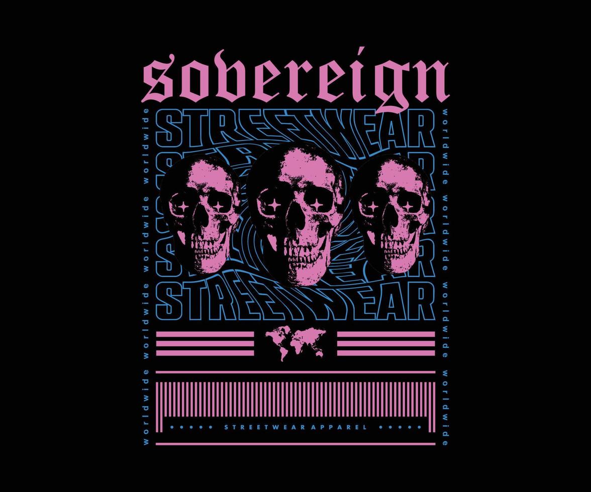 Schädelillustration mit Pixelstil und Retro-Poster-T-Shirt-Design, Vektorgrafik, typografischem Poster oder T-Shirts Streetwear und urbanem Stil vektor