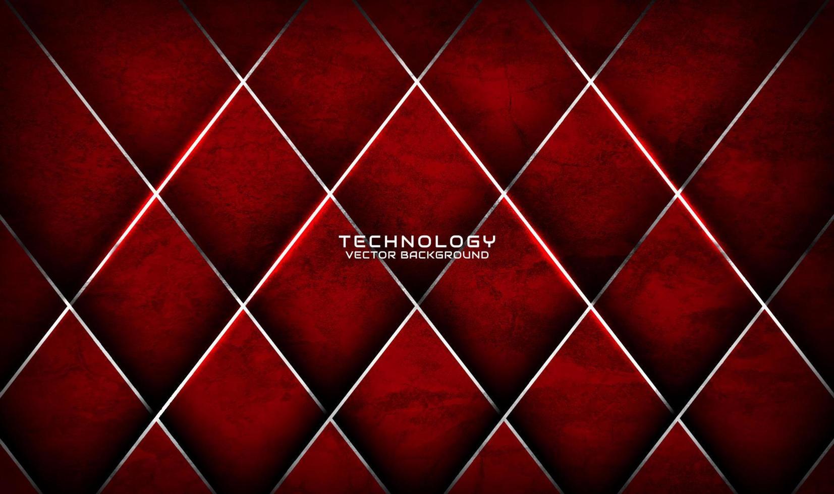 3d roter rauer grunge techno abstrakter hintergrundüberlappungsschicht auf dunklem raum mit silberner rautendekoration. modernes grafikdesign-element-schnittkonzept für banner, flyer, karte oder broschüreneinband vektor