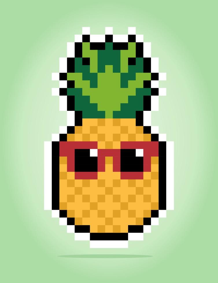 8-Bit-Pixel von kawaii Ananas. Früchte für Spiel-Assets und Kreuzstichmuster in Vektorgrafiken. vektor