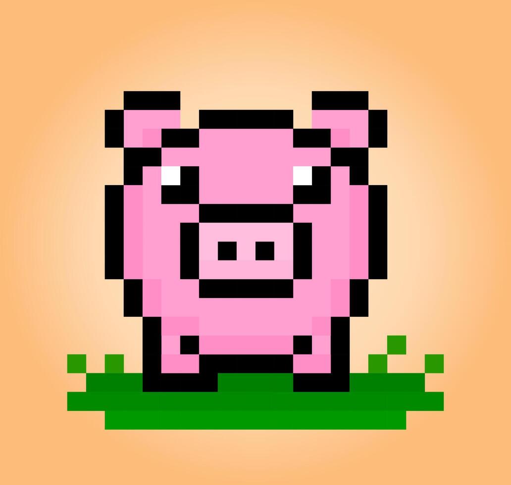 8-Bit-Pixelschwein. Tier für Spielelemente und Kreuzstichmuster in Vektorgrafiken. vektor