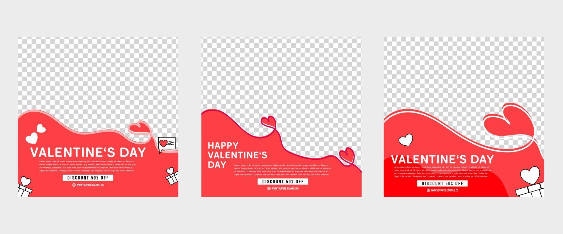 Valentine-Box-Banner-Design-Vorlagen-Set. Liebeslinie roten Hintergrund. kann für Social-Media-Beiträge, Grußkarten, Banner und Webanzeigen verwendet werden. vektor