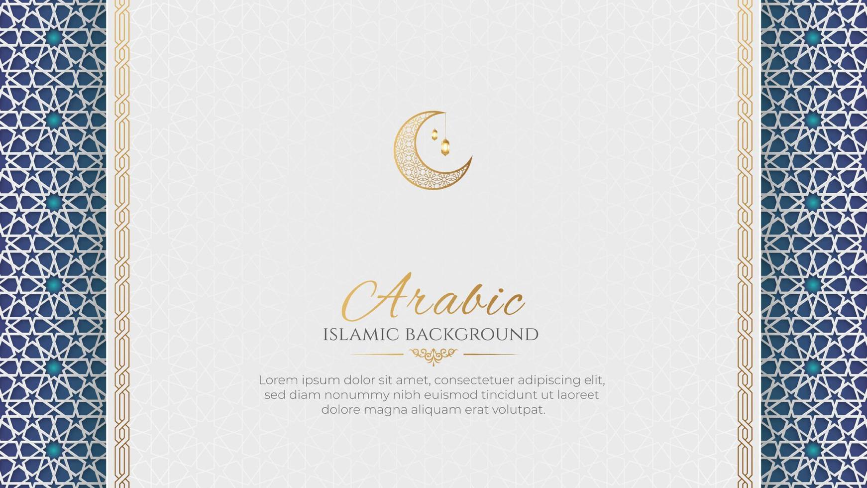 arabisch-islamischer weißer und goldener luxus bunter seitenstilhintergrund mit arabischem muster und dekorativem ornamentrahmen vektor