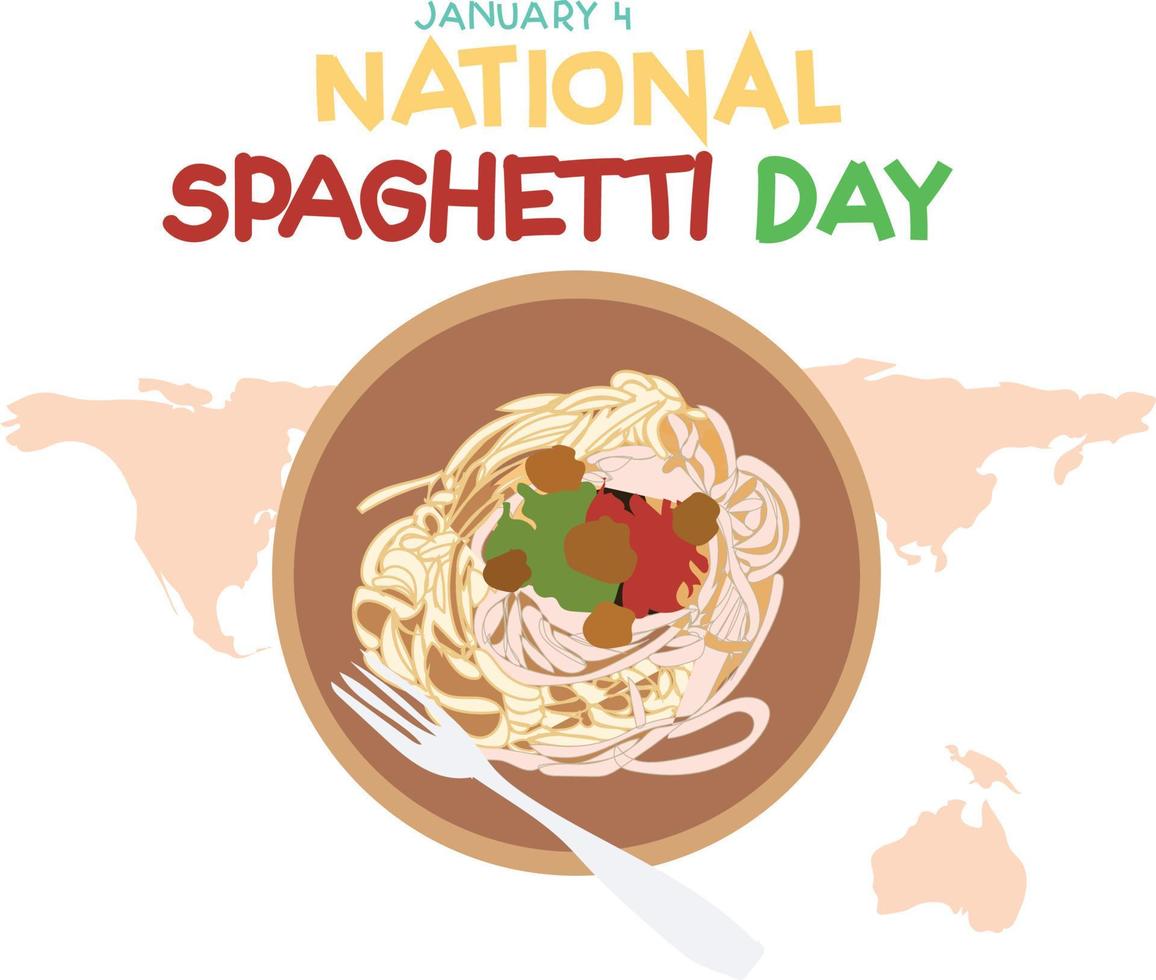 nationell spaghetti dag är berömd varje år på 4 januari. vektor