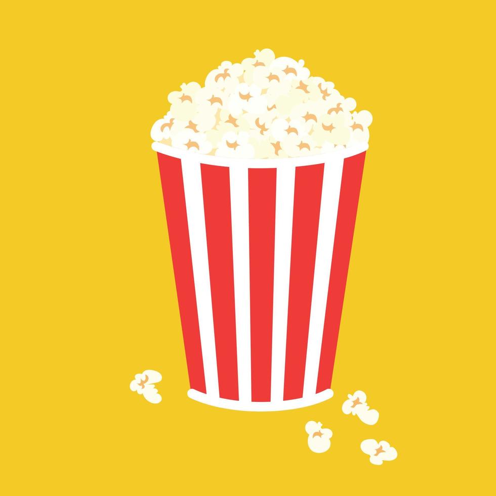 popcorn i röd låda. äta för bio eller film. vektor illustration.