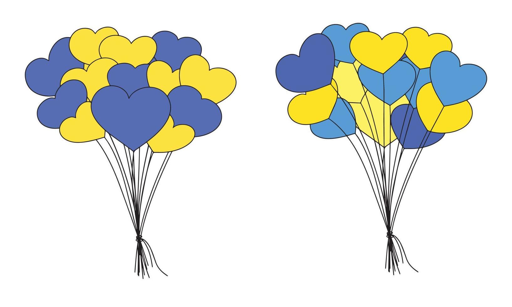 uppsättning av ballong tycka om hjärtan, gul och blå. vektor illustration
