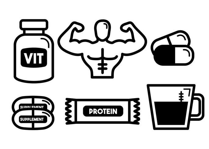 Kroppsbyggnad med Supplements Vector Set