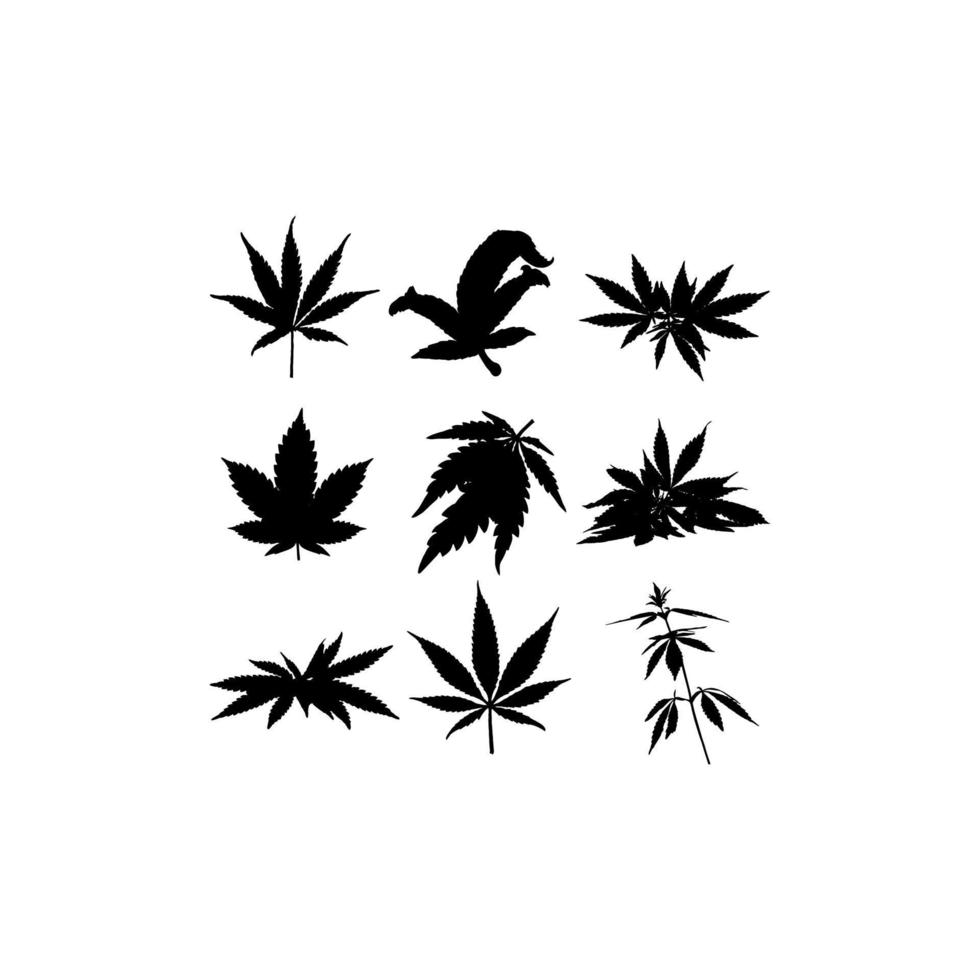 gesetzte ikonensilhouette des cannabisblattes vektor