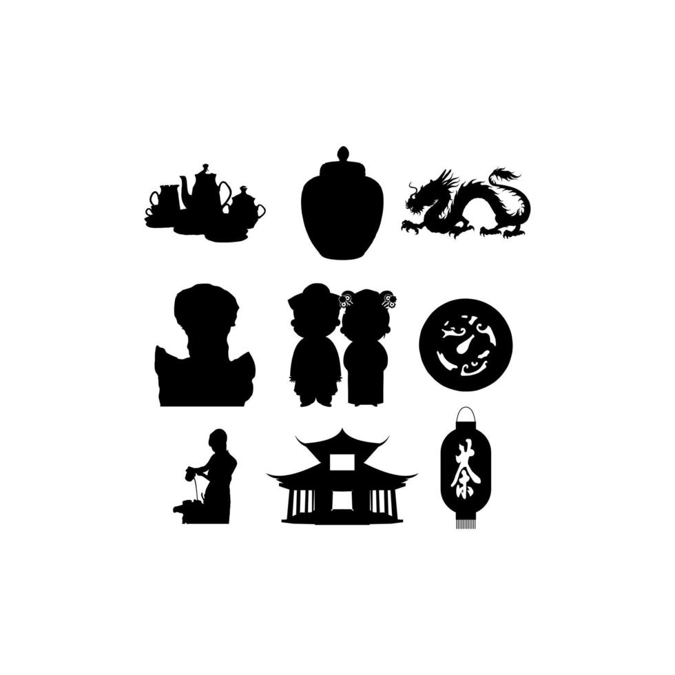 Kultur-China-Set-Silhouette-Symbol vektor