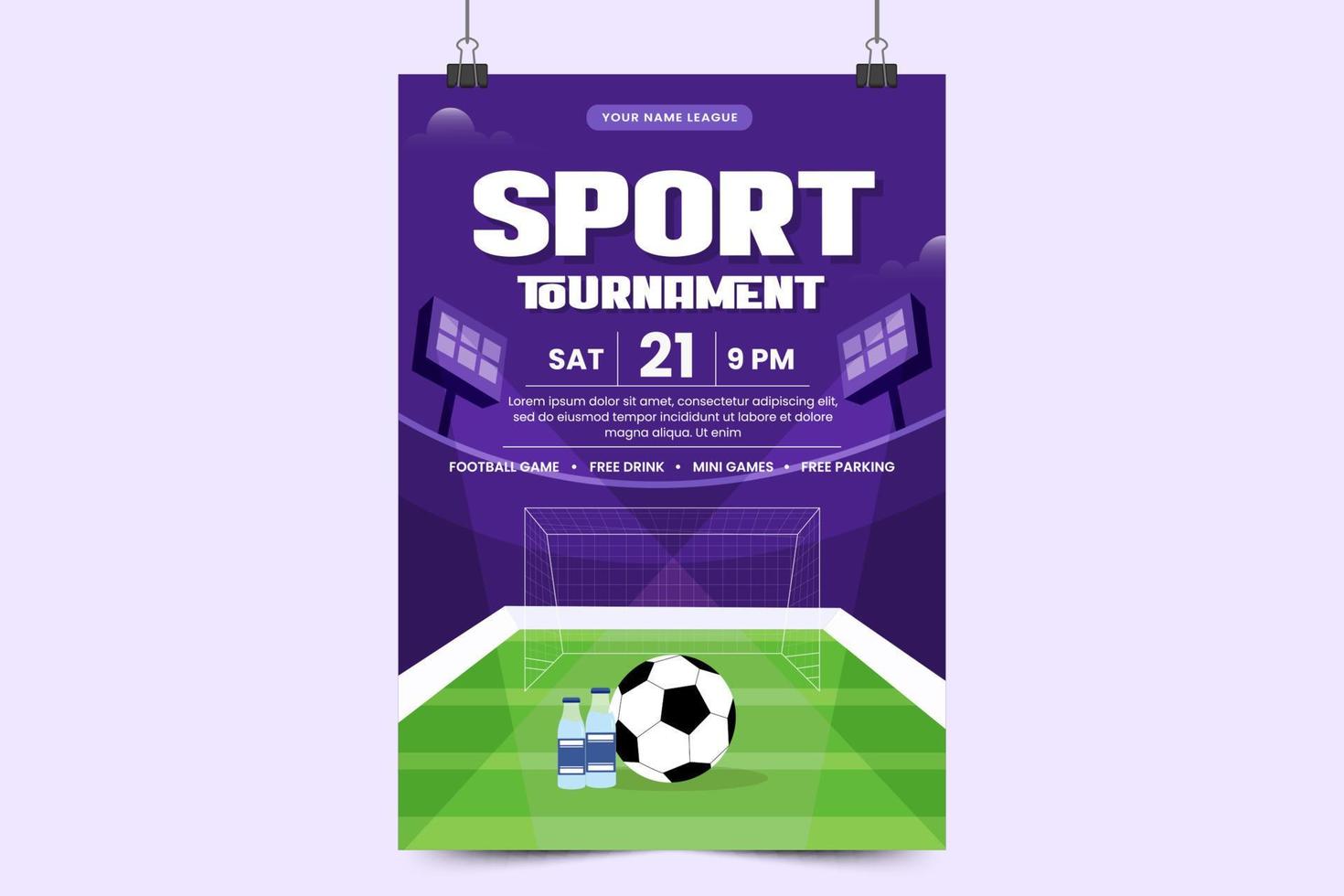 fotboll turnering, sport händelse flygblad eller affisch design mall lätt till skräddarsy enkel och elegant design vektor