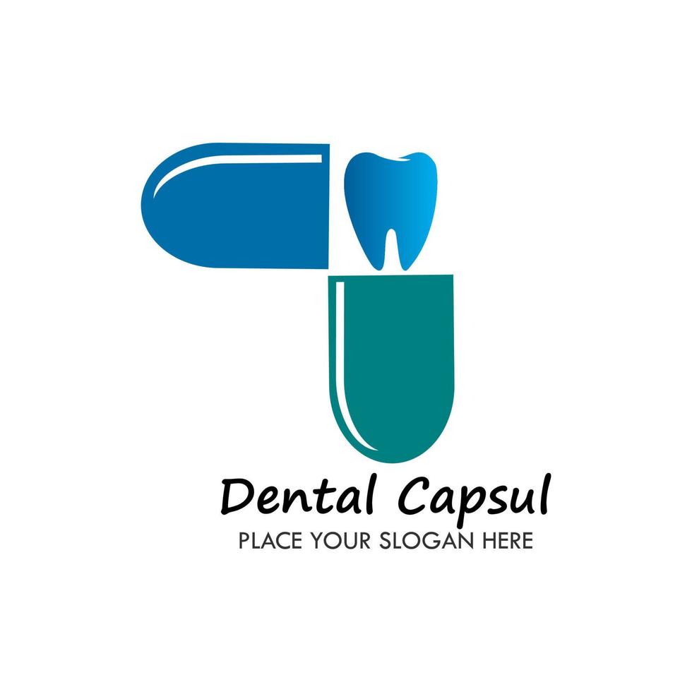 Logo-Design-Vorlage für Zahnkapseln. es gibt Kapsel und Zahn vektor