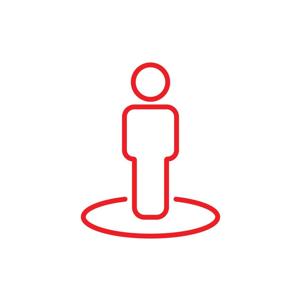 eps10 roter Vektor Straßenansicht oder Person im Kreis Symbol oder Logo isoliert auf weißem Hintergrund. Human Location Symbol in einem einfachen, flachen, trendigen, modernen Stil für Ihr Website-Design und mobile App
