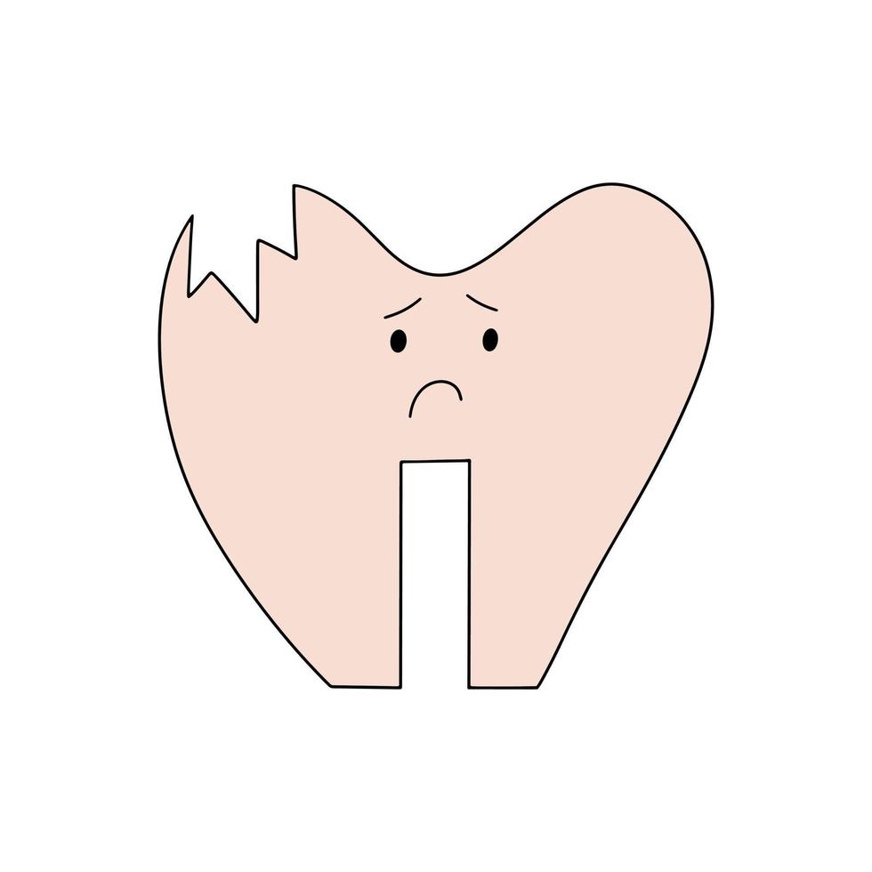 knäckt sjuk tand med en ledsen ansikte. vektor illustration för tandvård, medicin