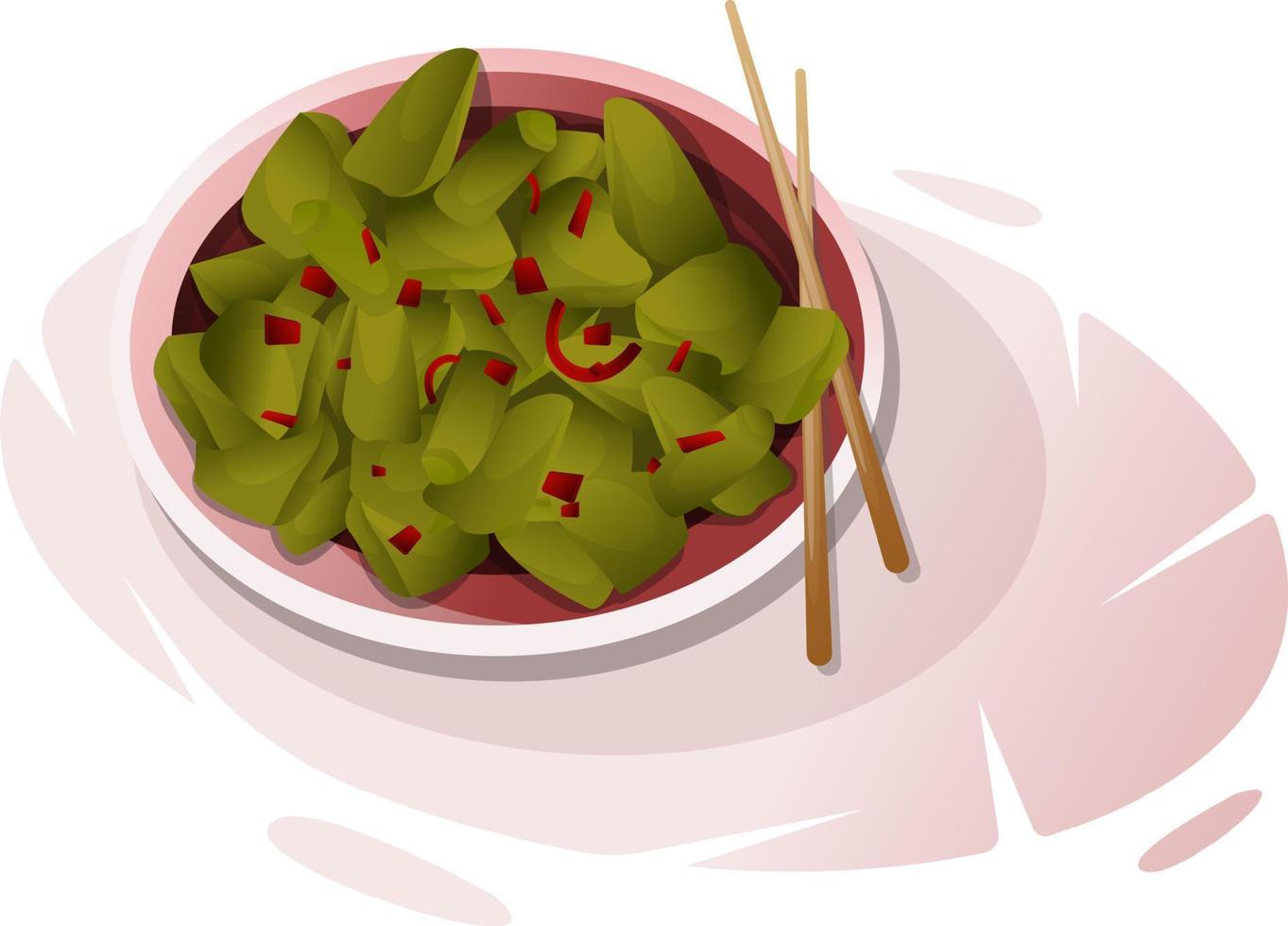 utsökt kinesisk maträtt med stuvad gurkor och röd paprikor vektor