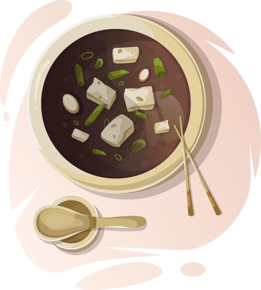 japansk utsökt och doftande miso soppa vektor