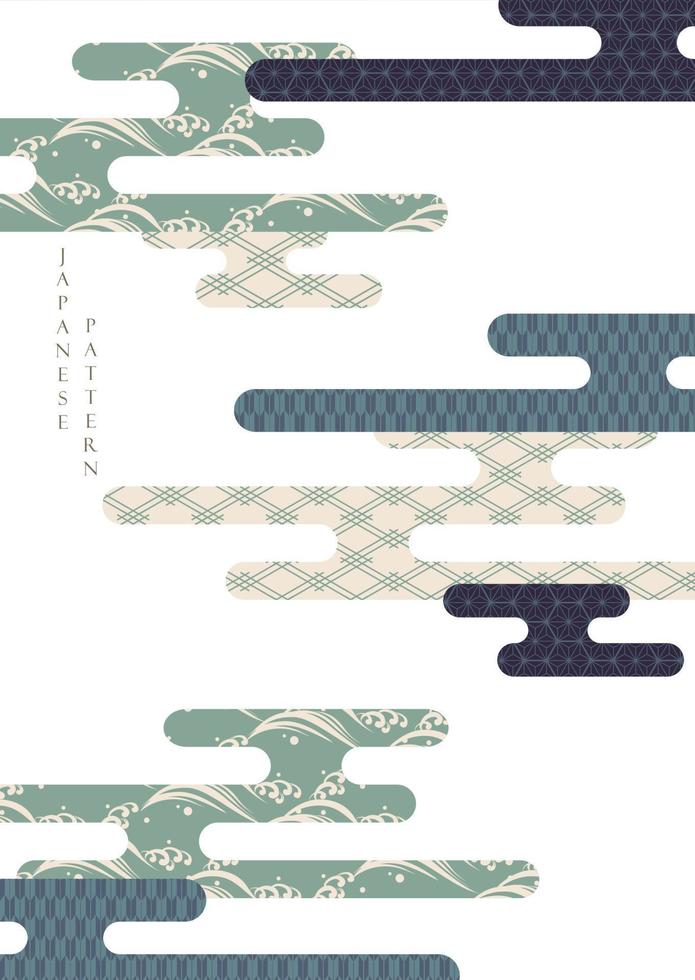 japanischer hintergrund mit wolkenformobjektvektor. geometrisches muster mit asiatischem traditionellem bannerdesign im vintage-stil. vektor