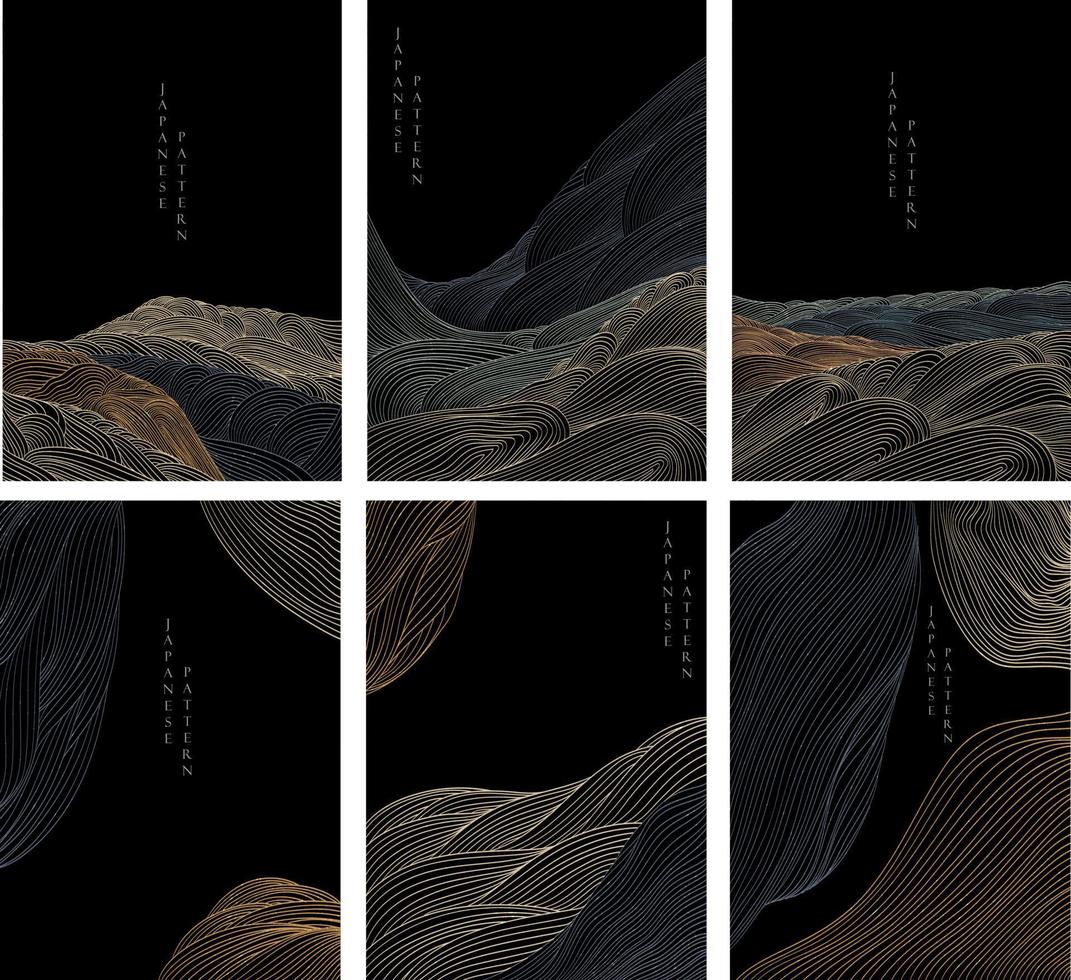 japanisches wellenmuster mit abstraktem hintergrundvektor. goldene Linienelementvorlage im orientalischen Stil. vektor