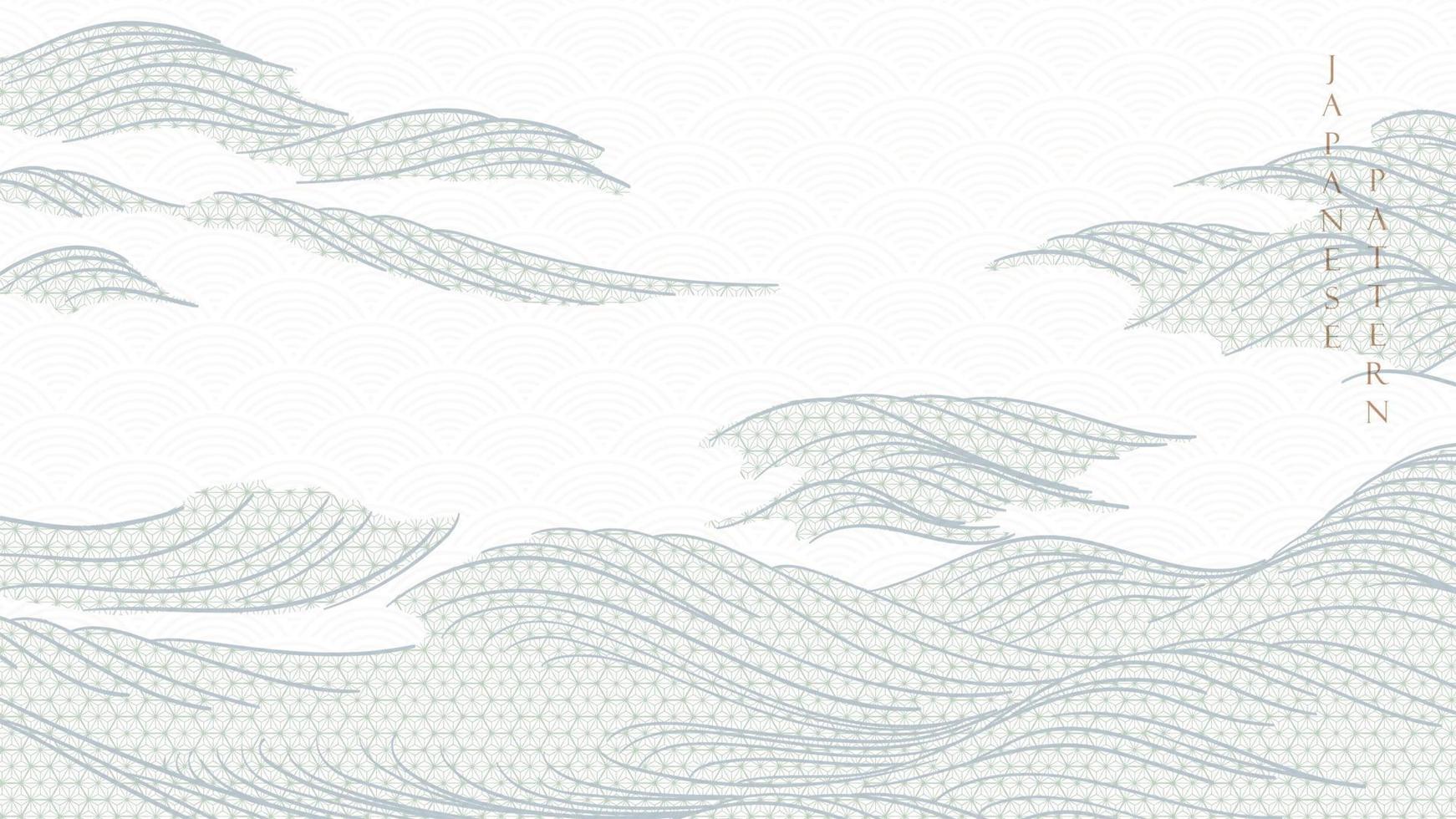 japansk hand dra Vinka bakgrund med geometrisk mönster vektor. hav hav baner med linje element i årgång stil. vektor