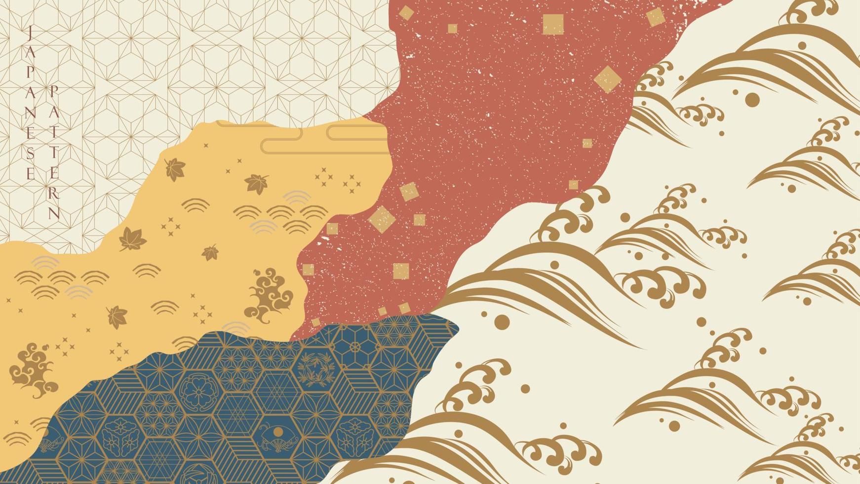 japanischer Hintergrund mit asiatischem Vintage-Mustervektor. abstrakte Landschaft. hand gezeichnetes wellenmuster mit geometrischem banner im vintage-stil. vektor