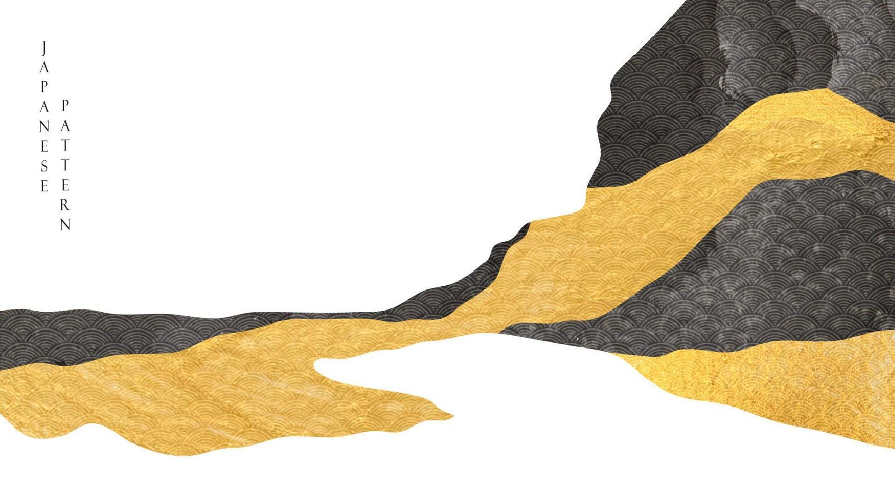 abstrakter Landschaftshintergrund mit japanischem Wellenmustervektor. Bergwald mit goldener und schwarzer Textur. Banner-Design für natürliche Kunst. vektor