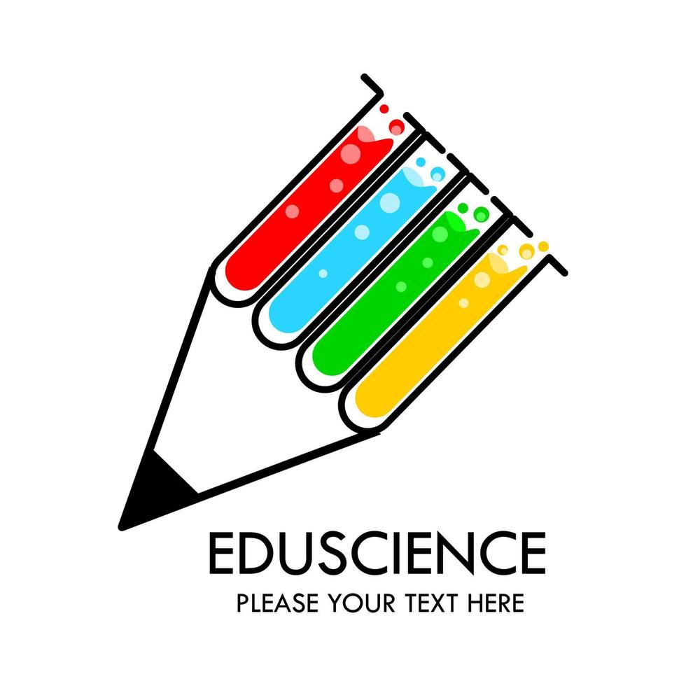 eduscience-Logo-Design-Vorlagenillustration. Es gibt Bleistift und Becher vektor