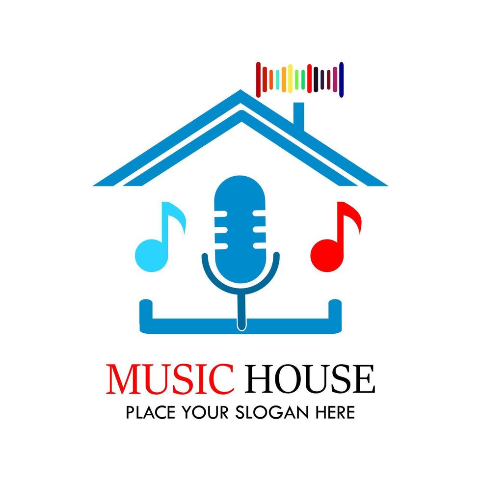 Musikhaus-Logo-Design-Vorlagenillustration. Es gibt Heim-, Podcast- und Symbolmusik. das ist gut für musikfeld, unterhaltung etc vektor