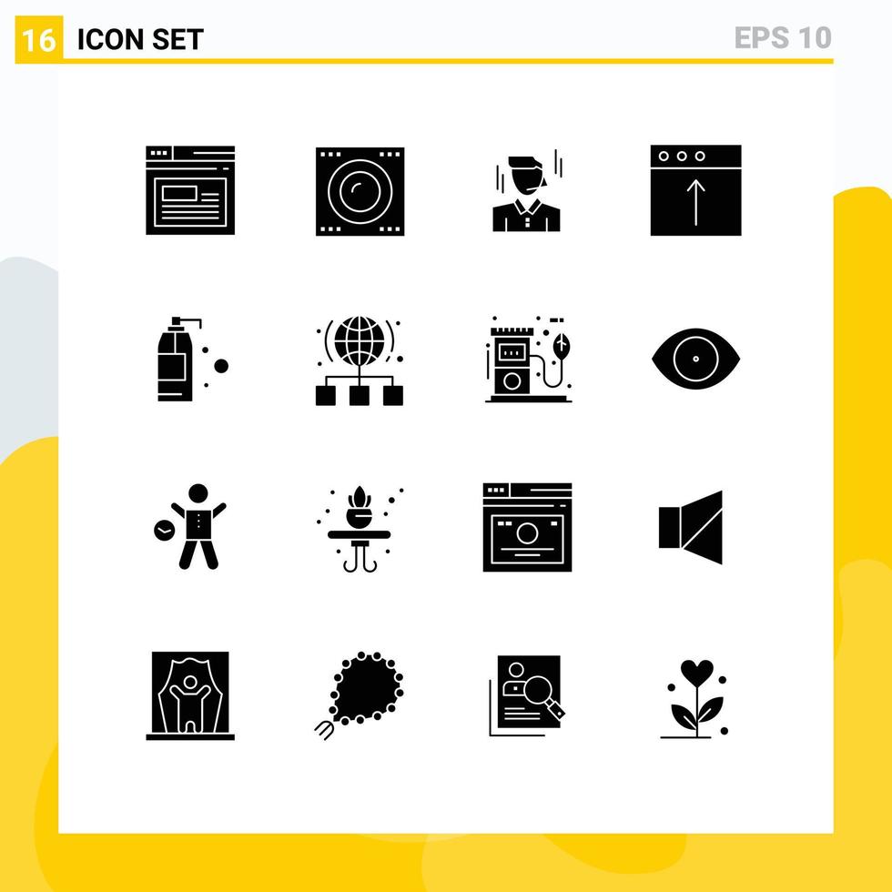 16 thematische Vektor-Solid-Glyphen und editierbare Symbole für Waschmittel-Upload-Geschäftsmann-Mac-App-editierbare Vektordesign-Elemente vektor