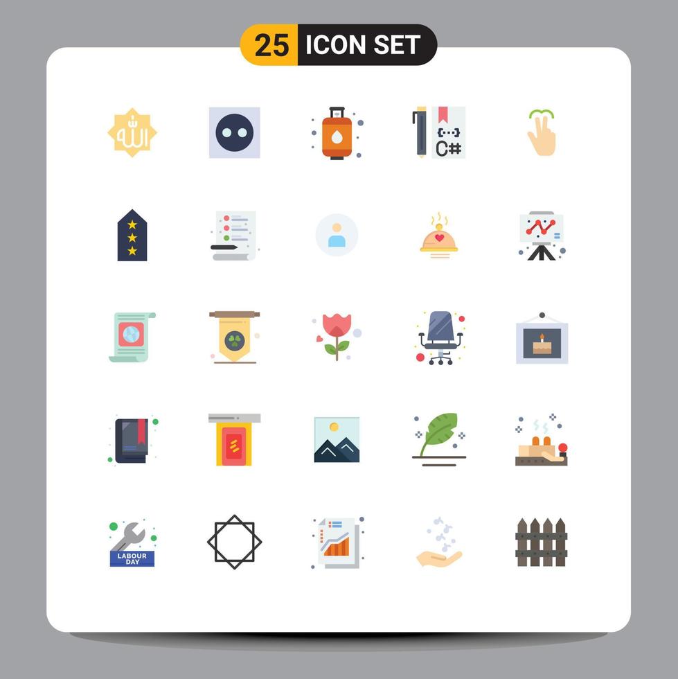 universelle Symbolsymbole Gruppe von 25 modernen flachen Farben der Entwicklungscodierung Lichtcode Küche editierbare Vektordesign-Elemente vektor