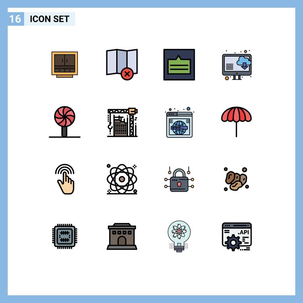 16 universelle, flache, farbgefüllte Linien, die für Web- und mobile Anwendungen eingestellt sind, laden Cloud herunter, löschen Wireframe-Links, editierbare kreative Vektordesign-Elemente vektor