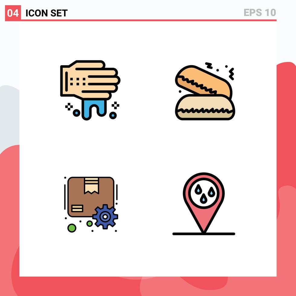 uppsättning av 4 modern ui ikoner symboler tecken för hand redskap snabb mat låda regnar redigerbar vektor design element