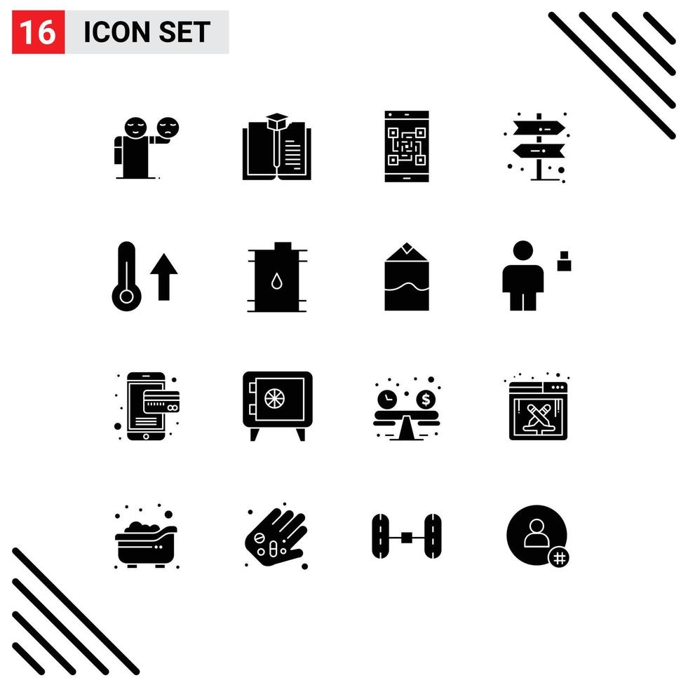 Stock Vector Icon Pack mit 16 Linienzeichen und Symbolen für die Natur, Klima, Zahlungsrichtung, Geschäft, editierbare Vektordesign-Elemente