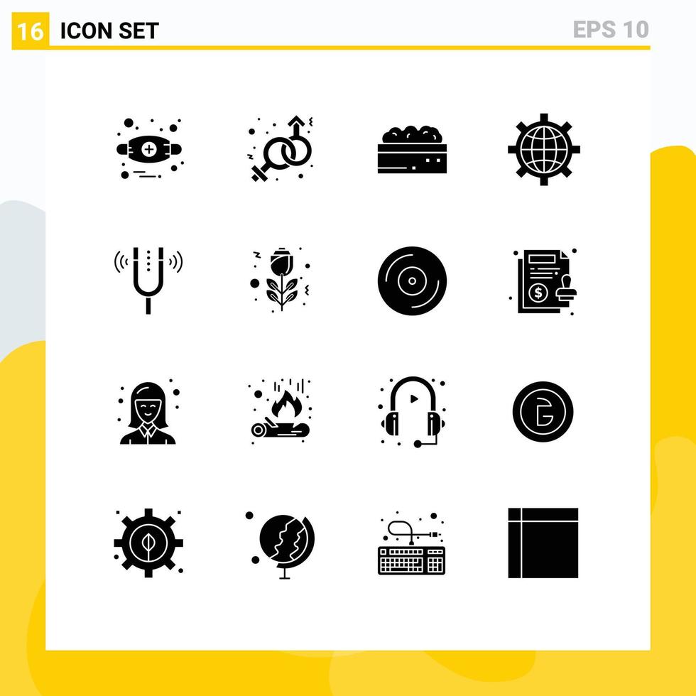 16 universelle solide Glyphen, die für Web- und mobile Anwendungen gesetzt werden, geben botanische Vorlieben-Browser-editierbare Vektordesign-Elemente der Fork-Welt vektor