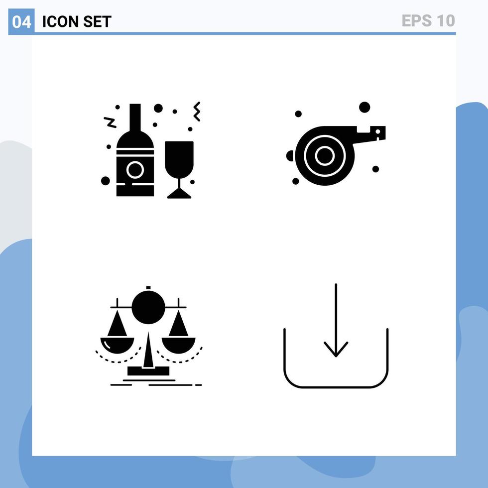 uppsättning av 4 vektor fast glyfer på rutnät för alkohol förvaltning glas sport score-kort redigerbar vektor design element