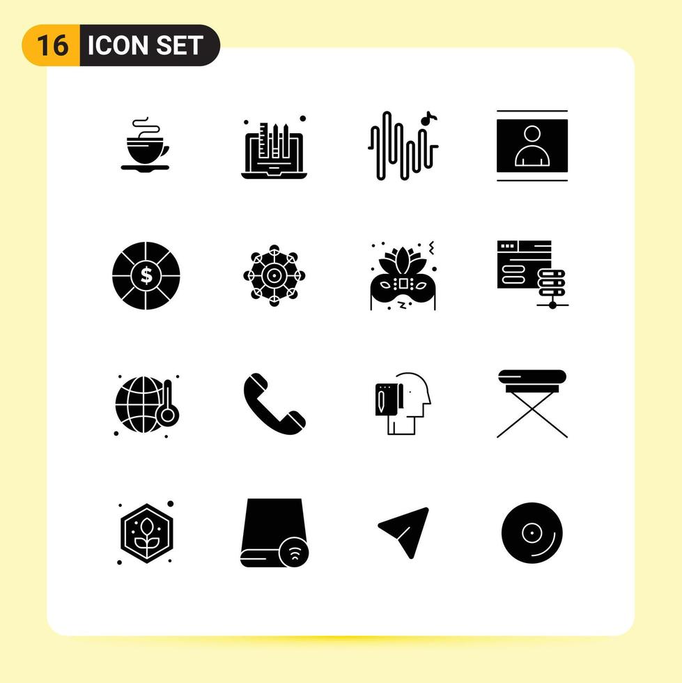16 universell fast glyfer uppsättning för webb och mobil tillämpningar mynt Foto penna person mänsklig redigerbar vektor design element