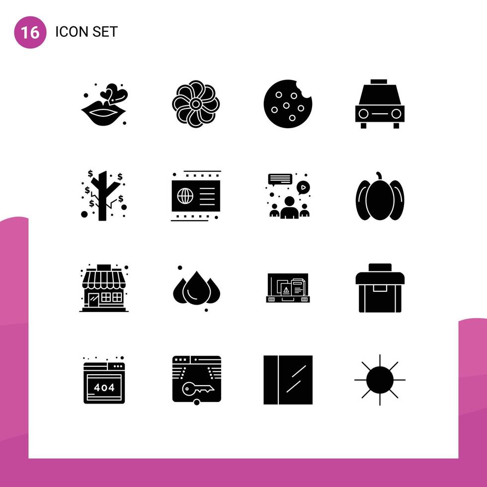 grupp av 16 modern fast glyfer uppsättning för vinst förtjänst kaka fordon trafik redigerbar vektor design element