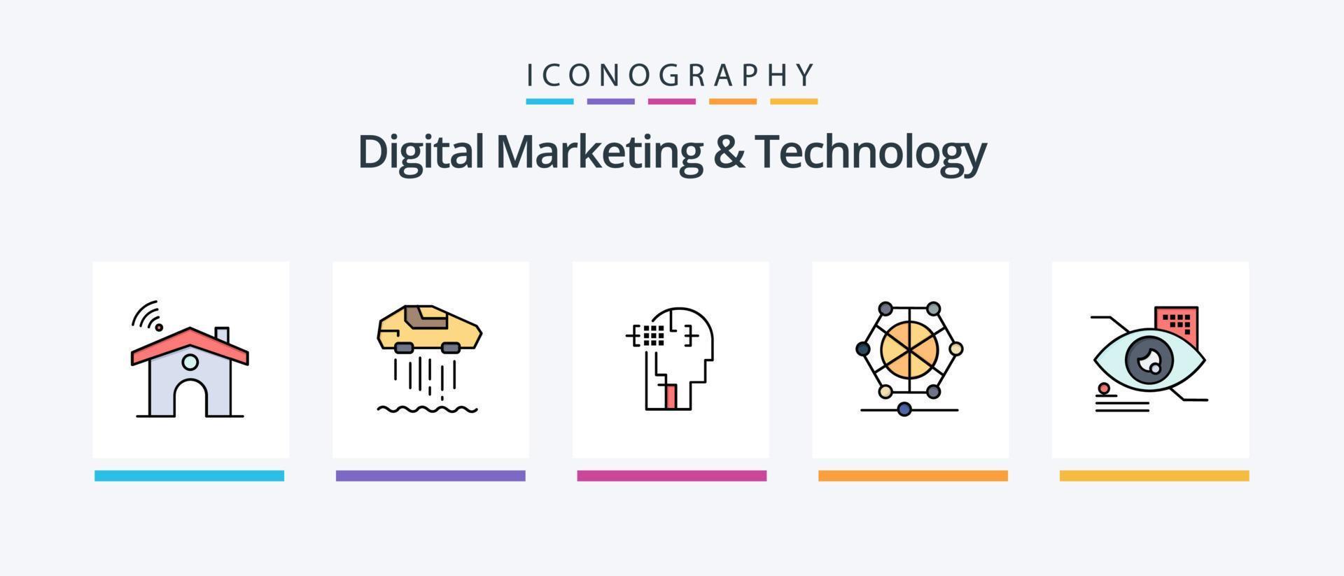 digitale Marketing- und Technologielinie mit 5 Symbolpaketen, einschließlich Robotern. Technologie. Internet. Wolke. Internet. kreatives Symboldesign vektor