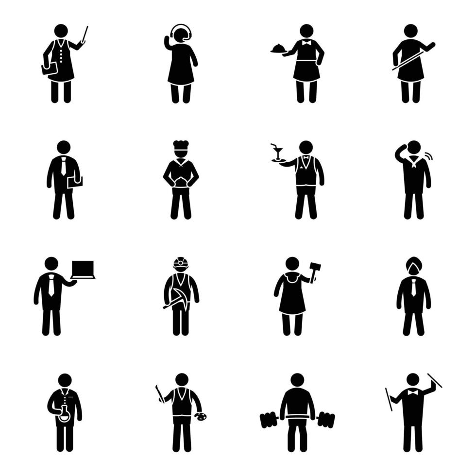 Reihe von Piktogrammsymbolen für professionelle Personen vektor