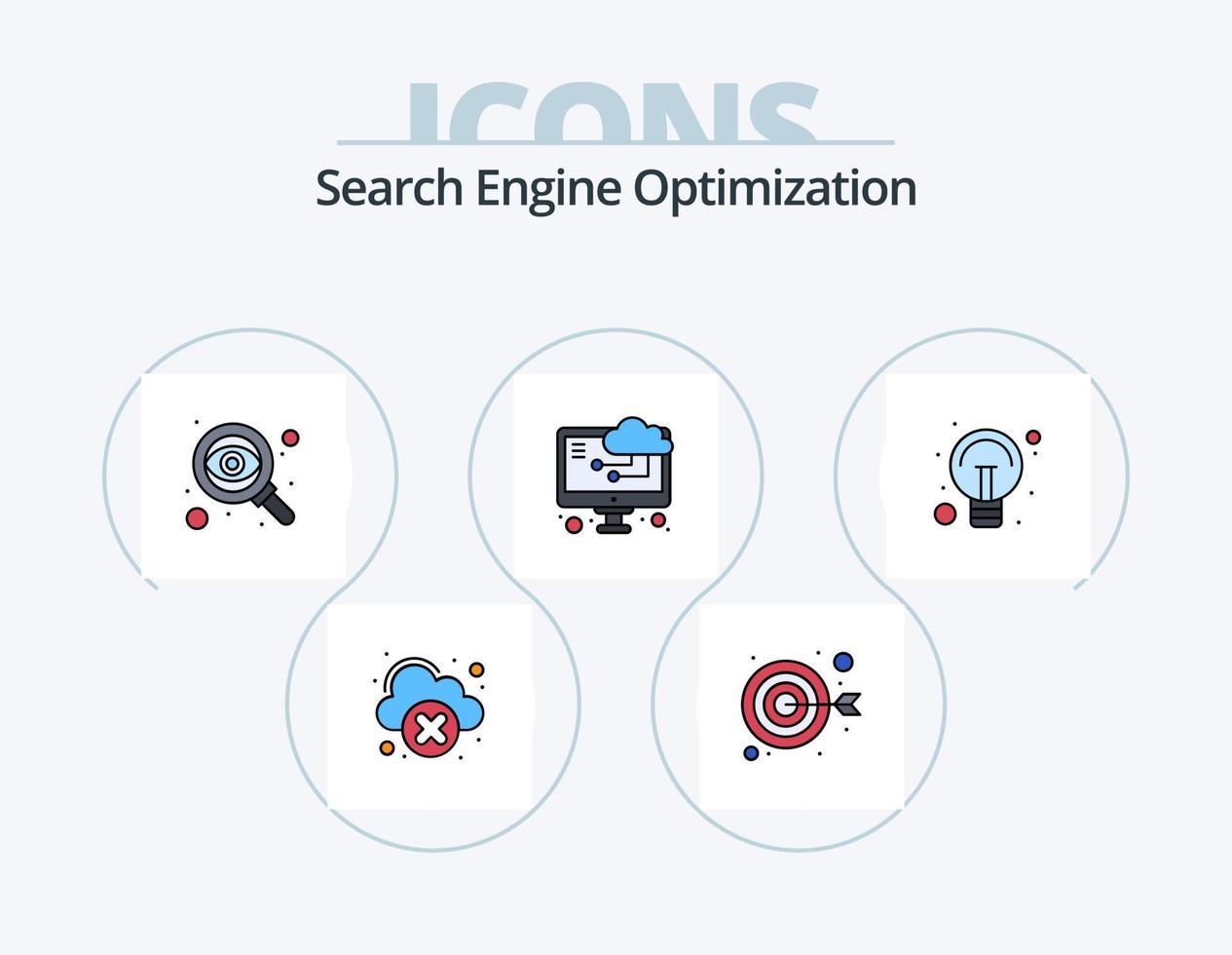 seo linje fylld ikon packa 5 ikon design. pengar. tratt. nätverk. filtrera. inställningar vektor