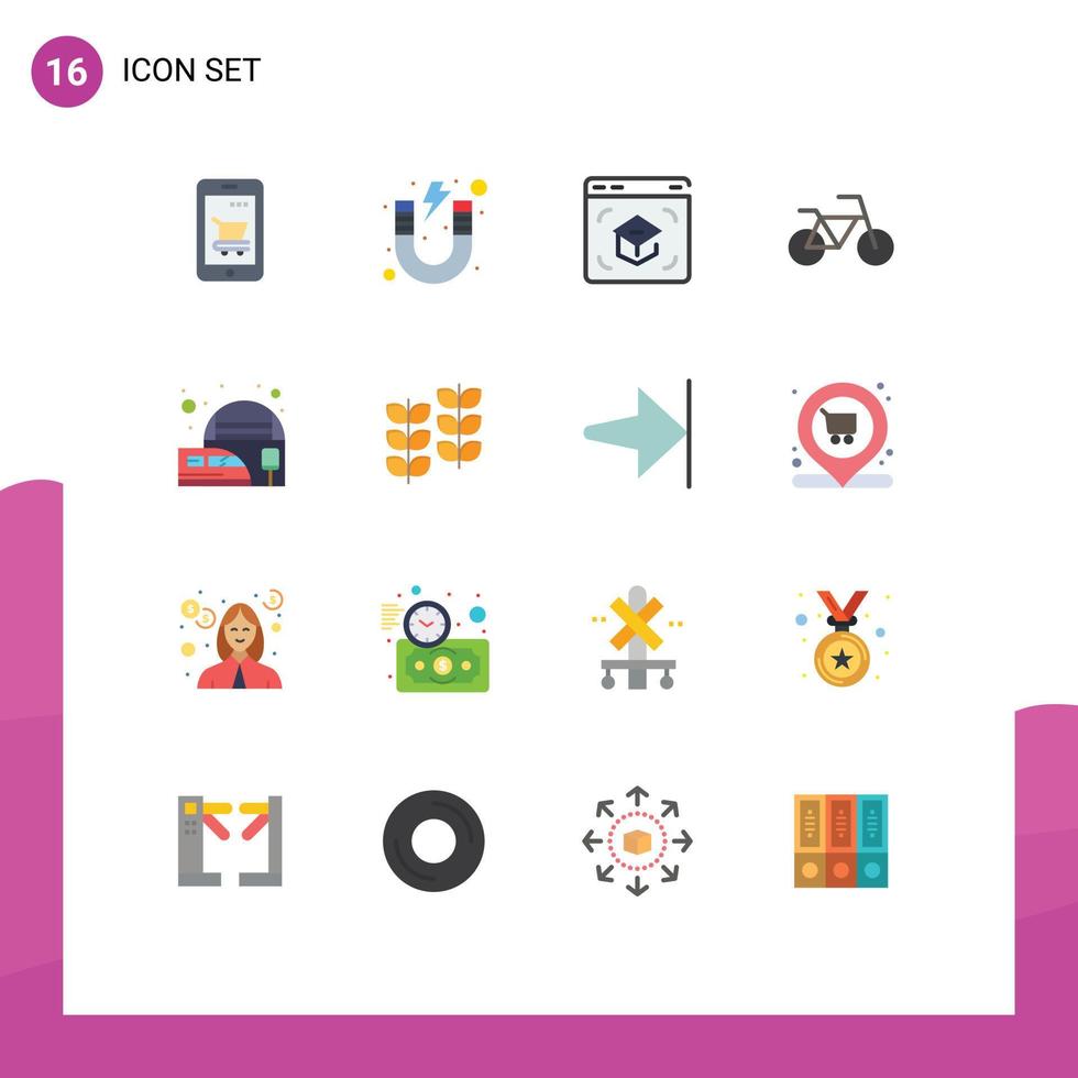 piktogram uppsättning av 16 enkel platt färger av järnväg station cykel skola skola inlärning redigerbar packa av kreativ vektor design element