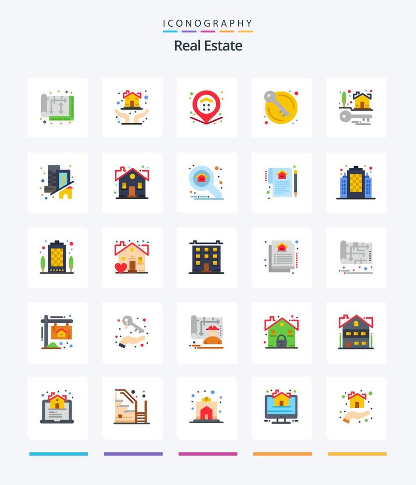 kreativ verklig egendom 25 platt ikon packa sådan som hus nycklar. nycklar. skydd händer. hus. egendom vektor
