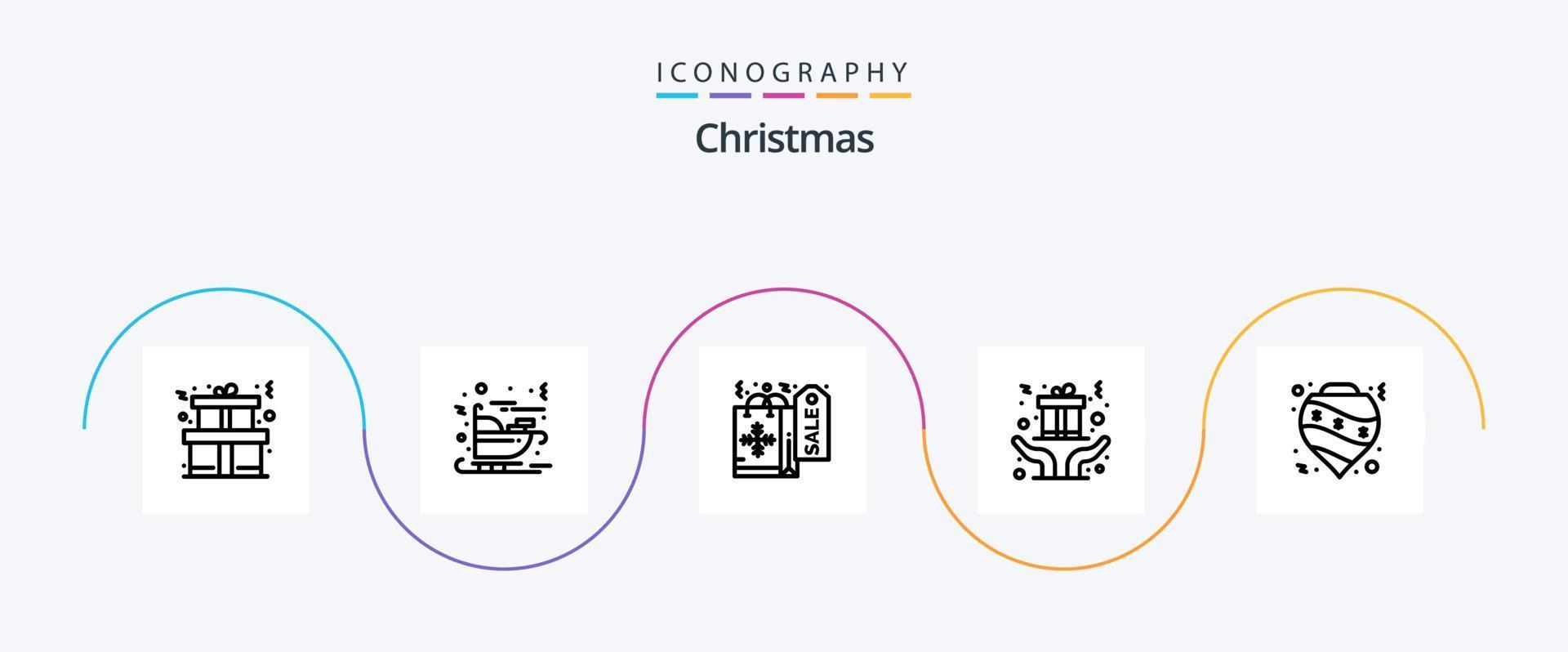 Christmas Line 5 Icon Pack inklusive Dekoration. Flitter. Einkaufen. Bälle. Geschenk vektor