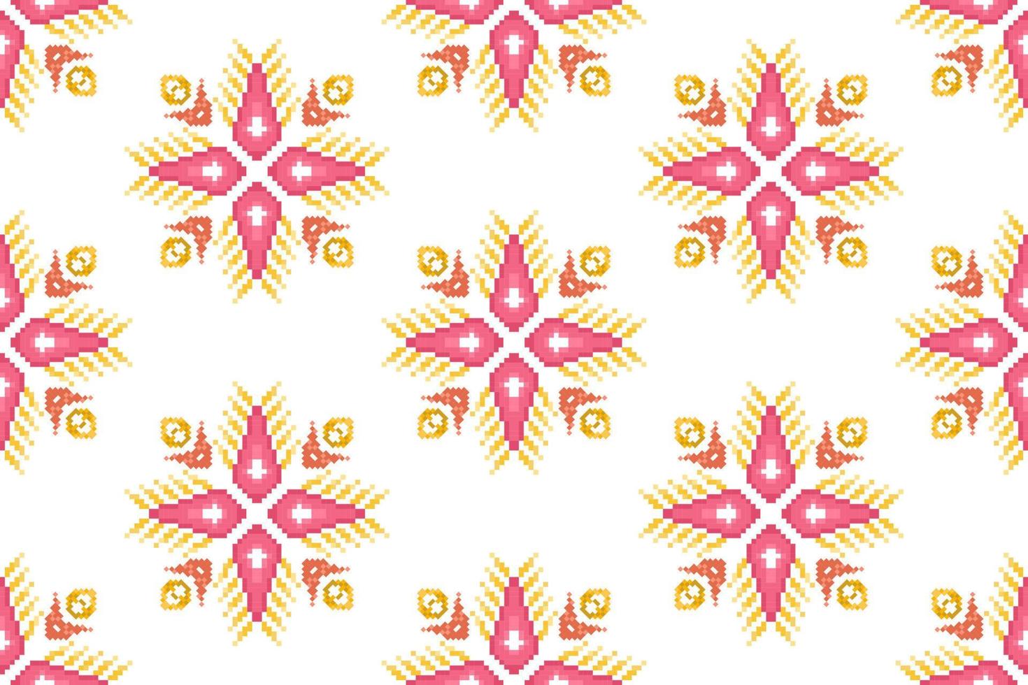Ikat-Pixel-Paisley ethnisches nahtloses Muster-Dekorationsdesign. aztekischer Stoffteppich Boho Mandalas Textiltapete. stammes-eingeborenes motiv verziert afroamerikanischen volkstümlichen traditionellen stickereivektor vektor