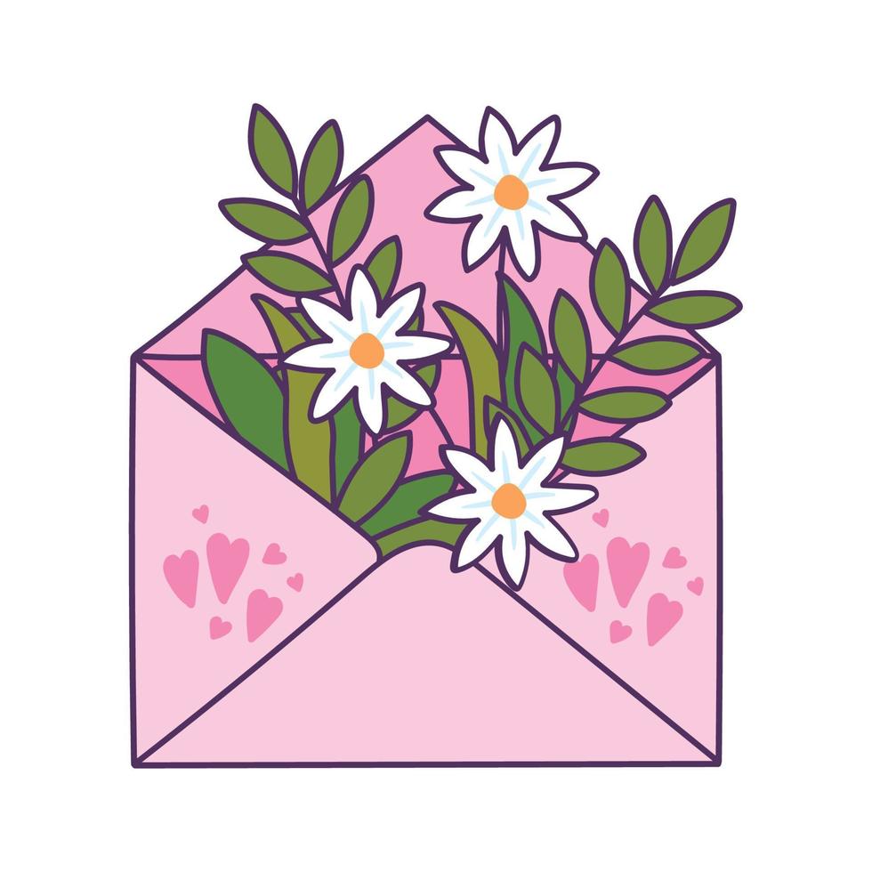 rosa Umschlag mit Blumen vektor
