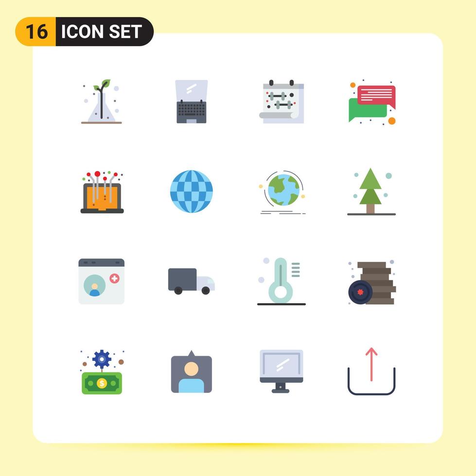 16 flaches Farbkonzept für mobile Websites und Apps, Laptop-Nachricht, Kalender, Gespräch, Chat, editierbares Paket kreativer Vektordesign-Elemente vektor