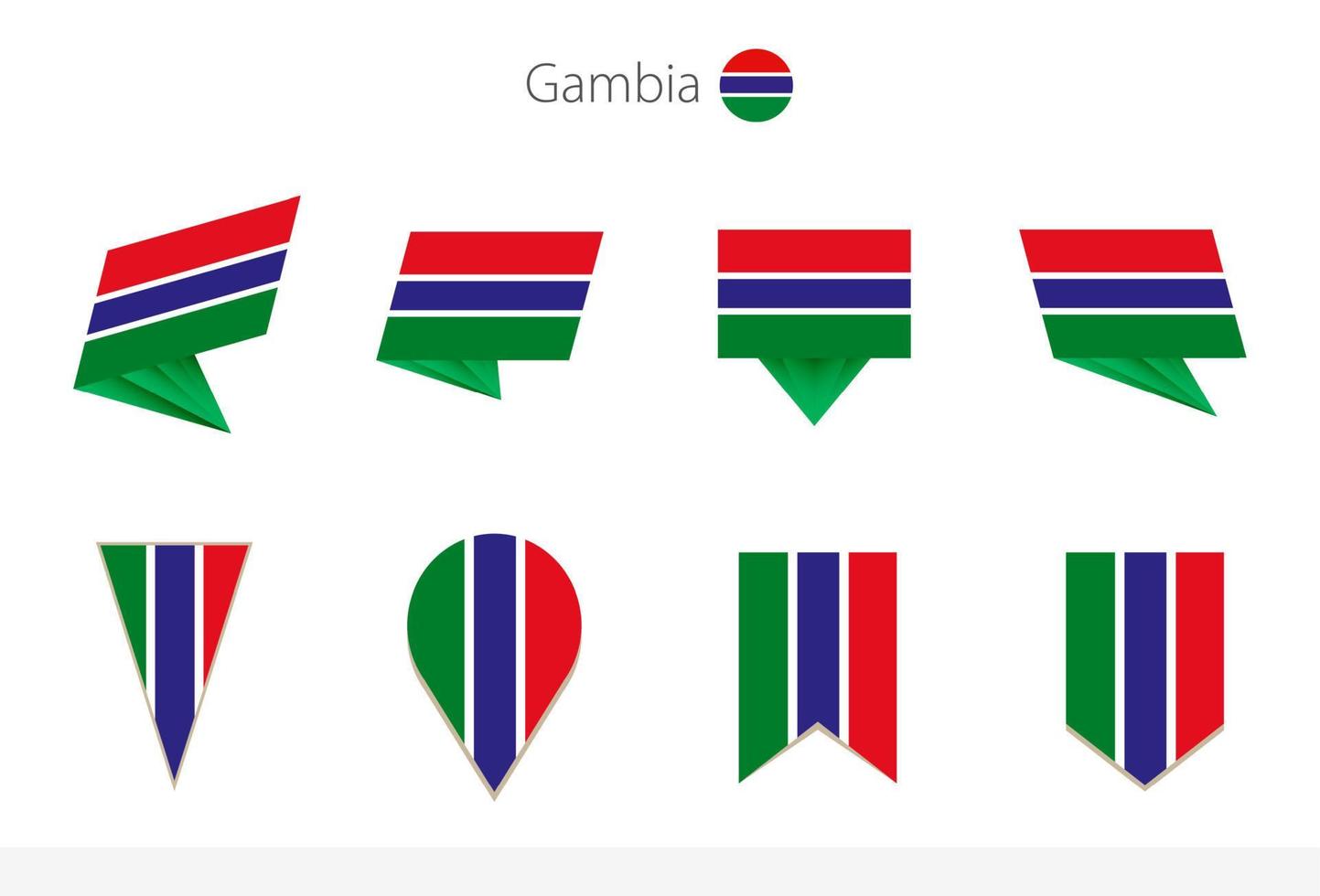 gambia nationell flagga samling, åtta versioner av gambia vektor flaggor.