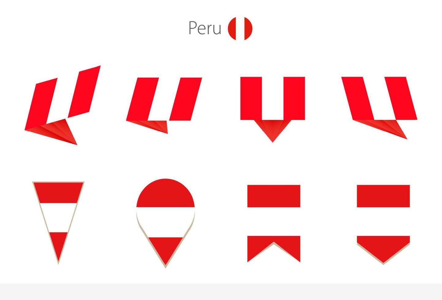 peru-nationalflaggensammlung, acht versionen von peru-vektorflaggen. vektor