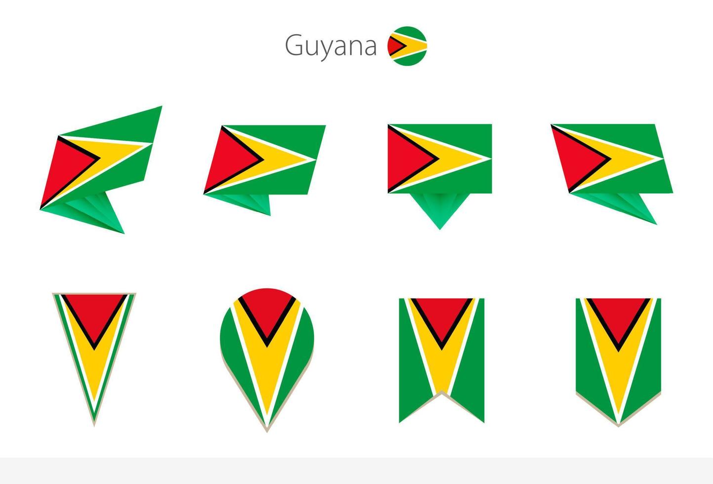 guyana nationell flagga samling, åtta versioner av guyana vektor flaggor.
