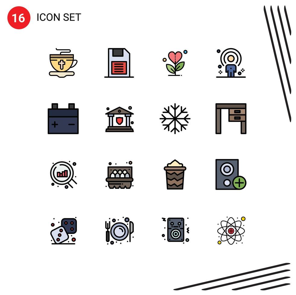 Stock Vector Icon Pack mit 16 Zeilenzeichen und Symbolen für Person menschliches Speichergerät Kundenherz editierbare kreative Vektordesign-Elemente
