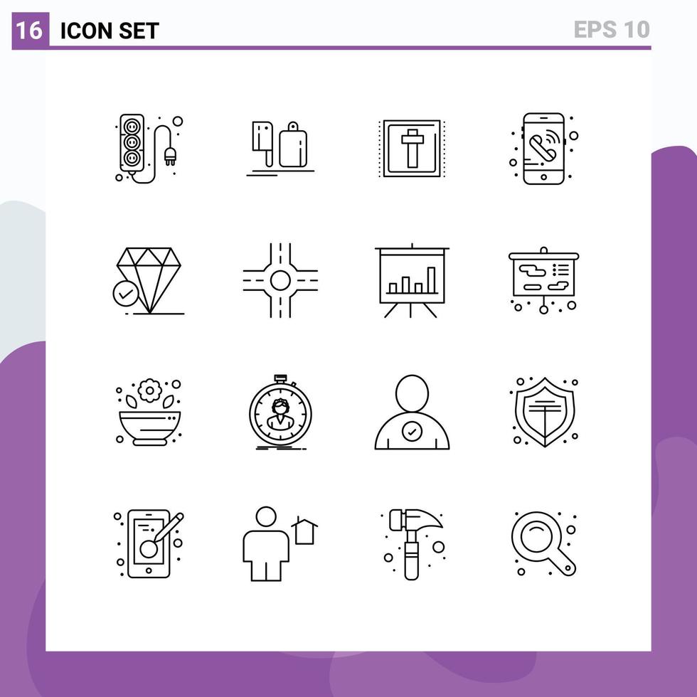 uppsättning av 16 modern ui ikoner symboler tecken för juvel telefon mat mobil tecken redigerbar vektor design element